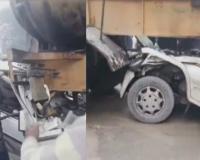 Basti News : अज्ञात वाहन ने सीओ की गाड़ी में मारी टक्कर, आगे चल रही टैंकर में फंसी कार, तीन घायल